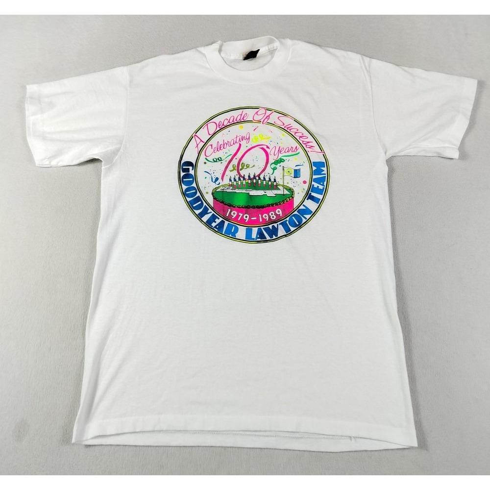 Vintage Goodyear Lawton Team Shirt Mens Large White Anniversary 80s Casual‎